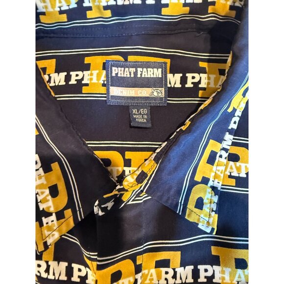 Phat Farm Mens XL Button-Up 90’s Y2K Hip Hop Shirt Yellow & Black Graphic Print - Picture 3 of 8